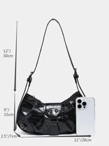 時尚鱷魚紋皮膚有圖案的腋窩包 - 黑色 - 查看 5