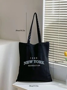 Fashionable Letter Printed Tote Bag School Bag,Large Capacity,Lightweight,Portable, Suitable For Teen Girls Women College Students, Perfect For Back To School,College,Middle School, High School,Work , Business, Commute - Black - View 4