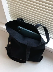 Fashionable Letter Printed Tote Bag School Bag,Large Capacity,Lightweight,Portable, Suitable For Teen Girls Women College Students, Perfect For Back To School,College,Middle School, High School,Work , Business, Commute - Black - View 6