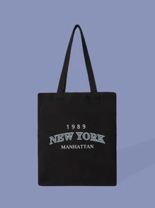 Fashionable Letter Printed Tote Bag School Bag,Large Capacity,Lightweight,Portable, Suitable For Teen Girls Women College Students, Perfect For Back To School,College,Middle School, High School,Work , Business, Commute - Black - View 2