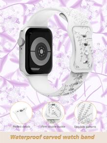 1 pieza Banda de silicona grabada con flor de diente de león blanca compatible con la correa del Apple Watch, correa del Apple Watch, banda del Apple Watch, correa del Apple Watch, correa de 38 mm, 40 mm, 41 mm, 42 mm, 44 mm, 45 mm, 49 mm, con diseño de flores silvestres y flores para mujeres, correa deportiva suave de Apple Watch, correa del Apple Watch, banda del Apple Watch, correa del Apple Watch, correa de repuesto compatible con las series Ultra 9 8 7 6 5 4 3 2 1, regalo de San Valentín
