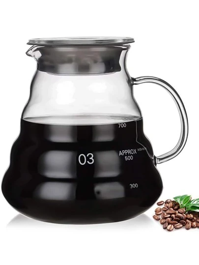 1pc Glass Coffee Pot, Standard Pour Over Coffee Maker, Suitable For Cone Filter, Transparent Coffee Pot, Coffee Accessory (360ml/12oz, 600ml/20oz, 800ml/27oz)