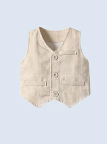 Conjunto de 3 peças para meninos, camisa branca de manga comprida com gravata borboleta, colete xadrez e calças, adequado para festa de aniversário, festa à noite, casamento, batizado, primeiro aniversário