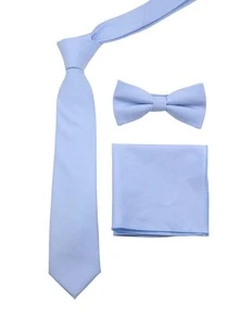 ZONFAZ 3pcs Men's Business Minimalist Versatile Bamboo Fiber Tie, Pocket Square And Bow Tie Set, Soft And Comfortable Texture, Suitable For Weddings, Celebrations, Parties And Daily Wear - Baby Blue - View 2