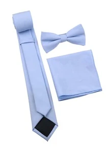 ZONFAZ 3pcs Men's Business Minimalist Versatile Bamboo Fiber Tie, Pocket Square And Bow Tie Set, Soft And Comfortable Texture, Suitable For Weddings, Celebrations, Parties And Daily Wear - Baby Blue - View 3