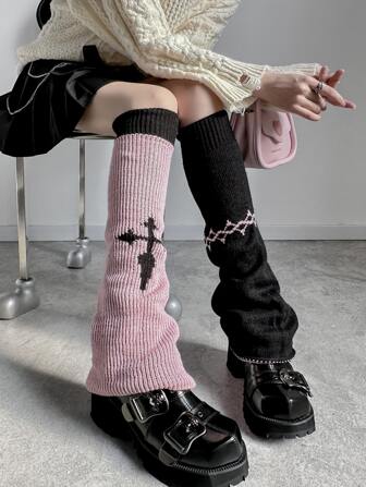 1双双面Y2K时尚交叉设计宽腿腿套，舒适保暖
