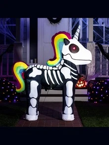 5 FT Tall Halloween Inflatable Standing Skeleton Unicorn With Build-In LEDs Blow Up Inflatables For Halloween Party Indoor, Outdoor, Yard, Garden, Lawn Decorations - Multicolor - View 6