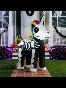 5 FT Tall Halloween Inflatable Standing Skeleton Unicorn With Build-In LEDs Blow Up Inflatables For Halloween Party Indoor, Outdoor, Yard, Garden, Lawn Decorations - Multicolor - View 1