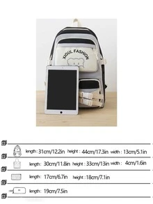 Ba lô nữ 4 trong 1 Túi đi học hợp thời trang dành cho bé gái Ba lô du lịch chống thấm nước dung tích lớn Túi sách học sinh (không có mặt dây chuyền) - Nhiều màu - Xem 7