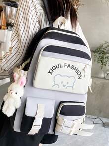 Ba lô nữ 4 trong 1 Túi đi học hợp thời trang dành cho bé gái Ba lô du lịch chống thấm nước dung tích lớn Túi sách học sinh (không có mặt dây chuyền) - Nhiều màu - Xem 2