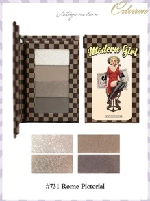 COLORROSE Matte & Pearl Smooth Powder Eyeshadow Palette, Makeup Palette, High Color Payoff, Long-Lasting Matte & Shimmer Eyeshadows, Lightweight & Silky, With Mirror, Retro Cover, Modern Girl Pattern - 731 Rome Pictorial - View 7