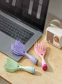 1pc Wet & Dry Fluffy Comb With Hollow Design For Easy Styling, Pink - Pink - View 3