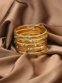 1/3/6 件手工雕刻 24K 镀金传统手镯，适合女性日常佩戴和送礼，无盒 - 金黃色 - 查看 4