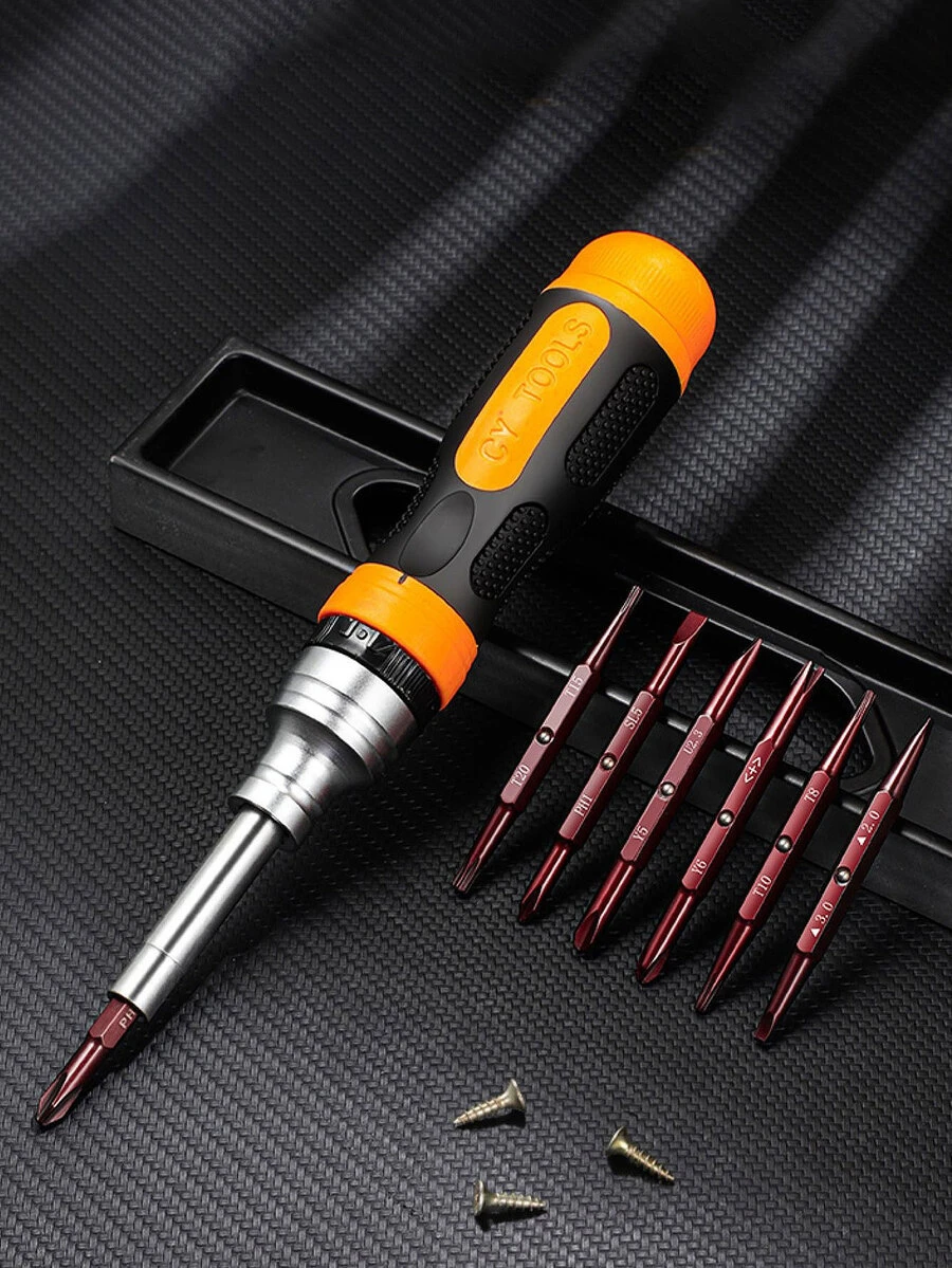 1pc Household Double Ended Screwdriver Set, Including Extendable, Small, Phillips, Flathead, Ratchet & Torx Screwdrivers - Multicolor - View 1