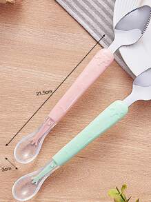 1pc Baby Food Feeding Spoon, All Seasons, Stainless Steel Material, Pink Crown Pattern, Serrated Edge For Digging Apple Puree And Scraping Fruit Puree