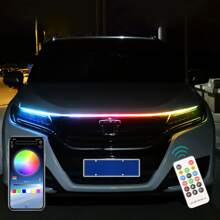1入組RGB車LED燈帶手機應用程序聰明控制12V帶遙控器通用汽車引擎蓋裝飾白天跑步輕便防水 - 杏色 - 查看 1
