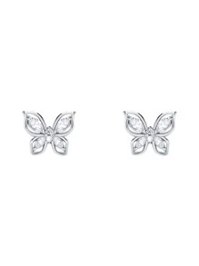 1雙時尚蝴蝶設計方晶鋯石裝飾999純銀耳釘,合適的適用於女性日常穿著