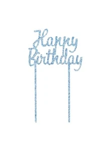 1 pieza Decoración de pastel azul feliz de cumpleaños acrílico con inglés - Azul - Ver 1