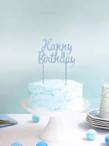 1 pieza Decoración de pastel azul feliz de cumpleaños acrílico con inglés - Azul - Ver 2