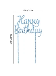 1 pieza Decoración de pastel azul feliz de cumpleaños acrílico con inglés - Azul - Ver 3