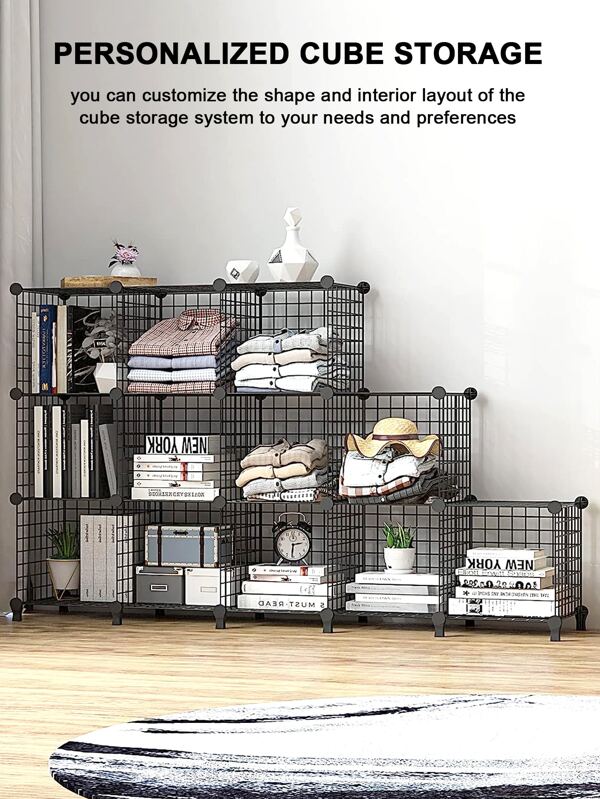 Wire Cube Storage, MultiUse Modular Storage Shelving Rack, DIY Wire Grid Bookcase, Grids