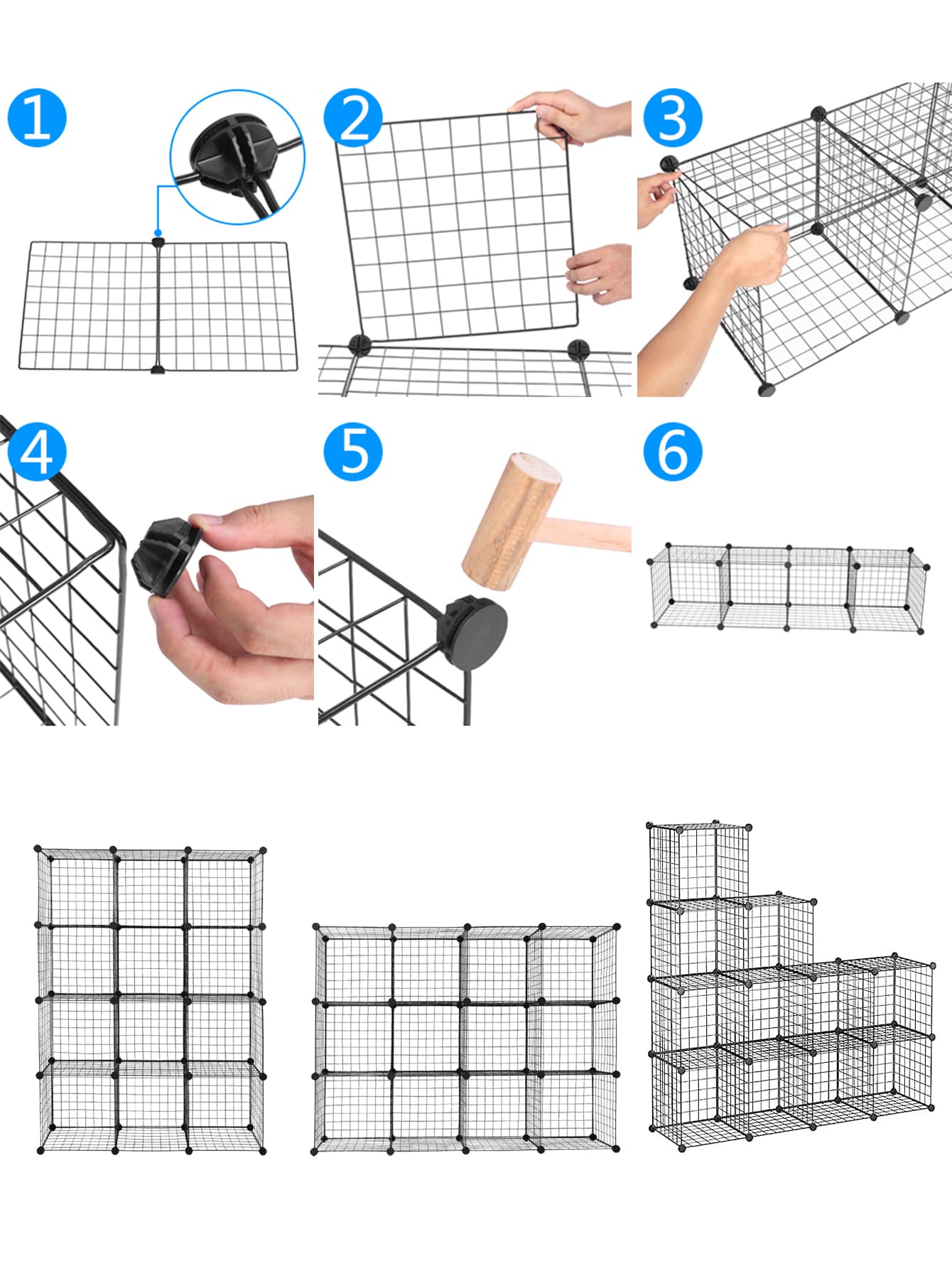 Wire Cube Storage, MultiUse Modular Storage Shelving Rack, DIY Wire Grid Bookcase, Grids