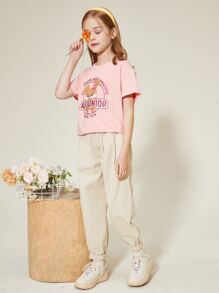 Bộ đồ hai mảnh dành cho các cô gái tuổi teen gồm áo thun cổ thuyền in hình họa tiết thể thao thông thường và quần chạy bộ - Nhiều màu - Xem 4