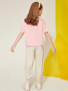 Bộ đồ hai mảnh dành cho các cô gái tuổi teen gồm áo thun cổ thuyền in hình họa tiết thể thao thông thường và quần chạy bộ - Nhiều màu - Xem 3