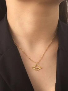 1入女性時尚不鏽鋼行星吊墜項鍊,創意時尚珠寶,多用途情侶假日禮物