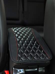 MEIKAXIU 1入組PU皮革刺繡網格圖案防水,軟墊,柔軟的和舒服的汽車扶手墊安慰墊汽車