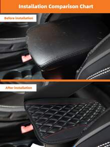 MEIKAXIU 1入組PU皮革刺繡網格圖案防水,軟墊,柔軟的和舒服的汽車扶手墊安慰墊汽車