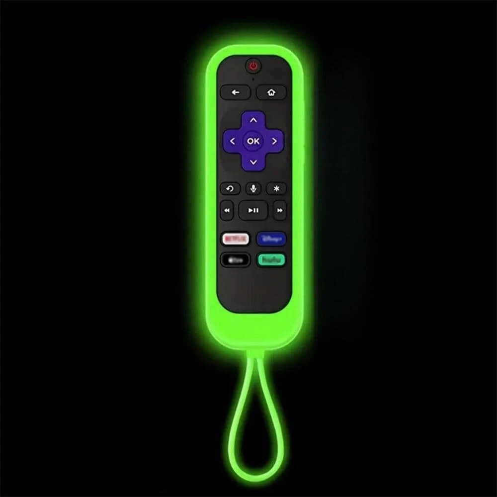 夜光硅胶遥控器保护套，适用于 Roku TV Express 4K+ HD Streaming Stick 4K Premiere Streambar Soundbar LE SE 流媒体播放器设备遥控器，夜光遥控器外壳带挂绳，适用于 Roku TV 遥控器/Roku Simple 遥控器/Roku 语音遥控器（不带耳机插孔）