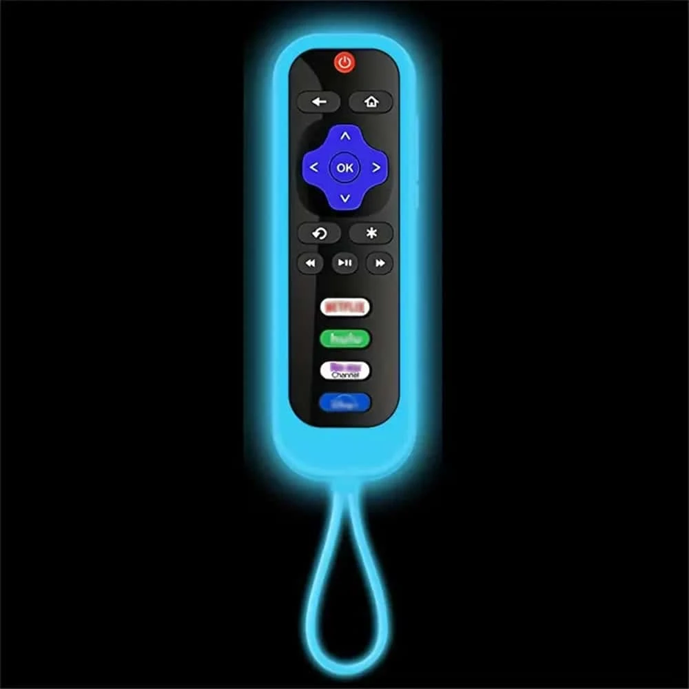 夜光硅胶遥控器保护套，适用于 Roku TV Express 4K+ HD Streaming Stick 4K Premiere Streambar Soundbar LE SE 流媒体播放器设备遥控器，夜光遥控器外壳带挂绳，适用于 Roku TV 遥控器/Roku Simple 遥控器/Roku 语音遥控器（不带耳机插孔）