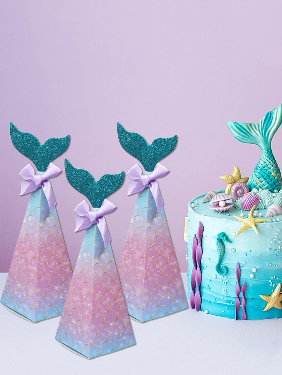 10 piezas/set Caja de embalaje de regalo papel regalo creativo cola de pescado & con diseño de lazo para fiesta - Multicolor - Ver 1