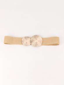 1pc Women's Elastic Woven Belt With Round Buckle Closure Waist Trainer - Khaki - View 5