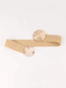 1pc Women's Elastic Woven Belt With Round Buckle Closure Waist Trainer - Khaki - View 3