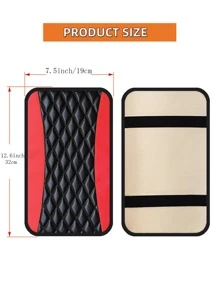 MEIKAXIU 1入組PU皮革3D花卉刺繡棋盤格車扶手中心安慰軟墊,防水,柔軟的和舒服的,汽車配件