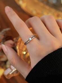 BALMORA 1pc Minimalist Fresh Sweet And Lovely S925 Sterling Silver Moonlight Love Colorful Adjustable Open Ring For Women, Gift For Daily Wear And Matching Accessories - Silver - View 2