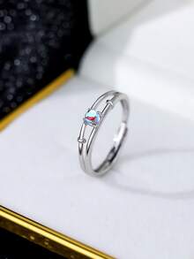 BALMORA 1pc Minimalist Fresh Sweet And Lovely S925 Sterling Silver Moonlight Love Colorful Adjustable Open Ring For Women, Gift For Daily Wear And Matching Accessories - Silver - View 4