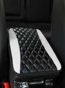 MEIKAXIU 1入組PU皮革刺繡格紋防水柔軟的&舒服的車扶手中心安慰墊車配件 - 白色 - 查看 3