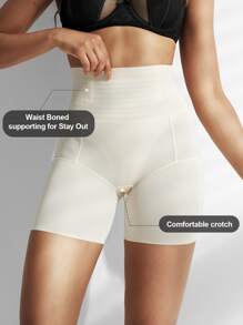 1pc Women High Waisted Tummy Control Seamless Hip Lifting Body Shaper Panties Underwear - Apricot - View 3