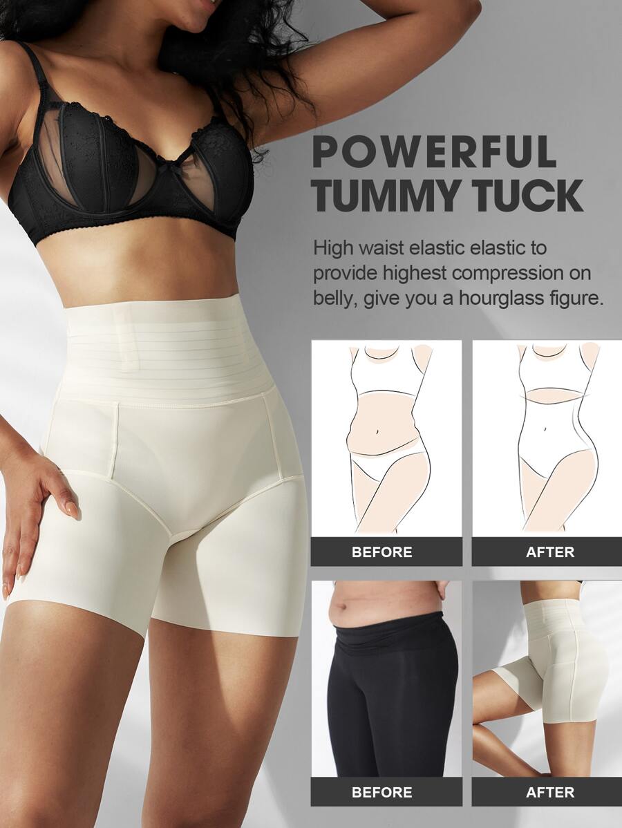 1pc Women High Waisted Tummy Control Seamless Hip Lifting Body Shaper Panties Underwear - Apricot - View 1