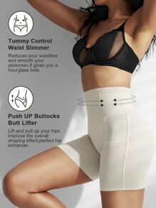 1pc Women High Waisted Tummy Control Seamless Hip Lifting Body Shaper Panties Underwear - Apricot - View 4