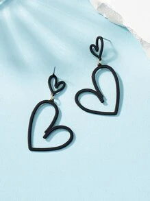 1雙心形幾何耳環 - 黑色 - 查看 5