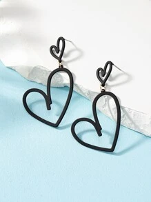 1雙心形幾何耳環 - 黑色 - 查看 3