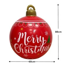 Oversized PVC Christmas Ball Ornament With Jolly Tree And "Hohoho" Pattern, Suitable For Yard, Pool, Lawn, Porch, Garden, Holiday, Indoor, Christmas - Red - View 2