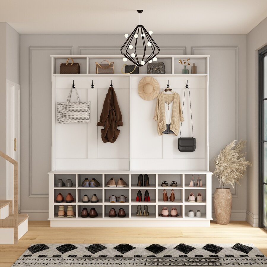 Extra Wide Modern Hall Tree with Storage Bench, 4-in-1 Entryway Bench ...
