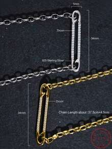 Cici Color 1入組金色S925銀氧化立方體氧化鋯吊墜項鍊適合女士,優雅&多用途適用於日常穿著,約會,和旅行帶禮物盒包裝 - 金黃色 - 查看 2