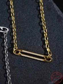 Cici Color 1入組金色S925銀氧化立方體氧化鋯吊墜項鍊適合女士,優雅&多用途適用於日常穿著,約會,和旅行帶禮物盒包裝 - 金黃色 - 查看 4