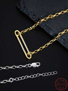 Cici Color 1入組金色S925銀氧化立方體氧化鋯吊墜項鍊適合女士,優雅&多用途適用於日常穿著,約會,和旅行帶禮物盒包裝 - 金黃色 - 查看 5